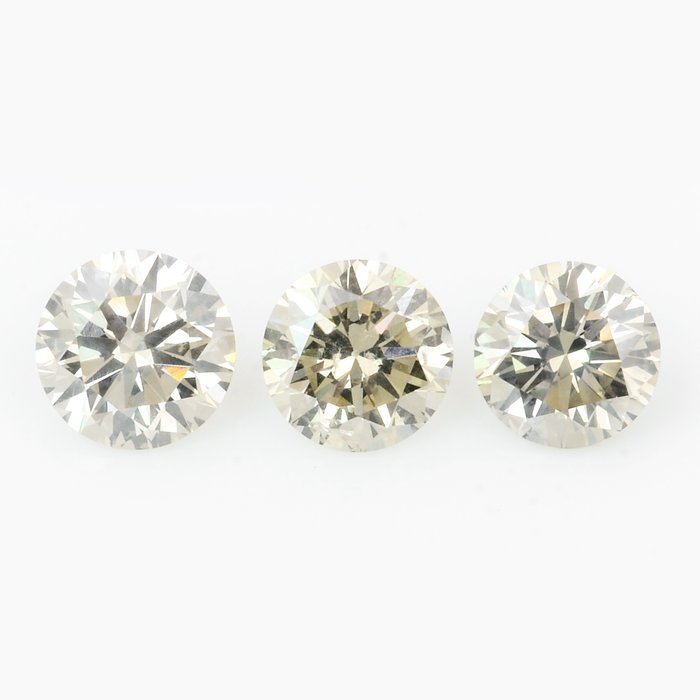 3 pcs 鑽石 - 0.63 ct - 圓形, 明亮型 - light grey yellow - SI1, VS1