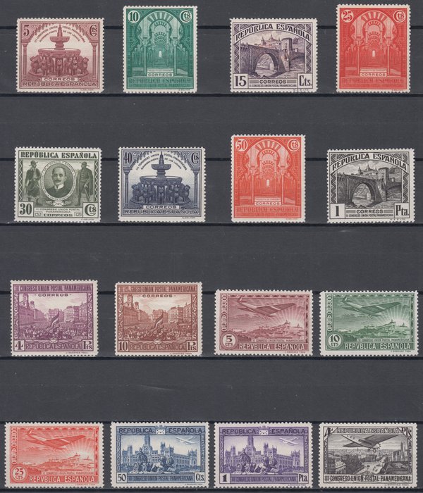 Spanien 1931 - Komplette Serie. III. Kongress der Panamerikanischen Postunion. Land und Luft. - Edifil 604/19