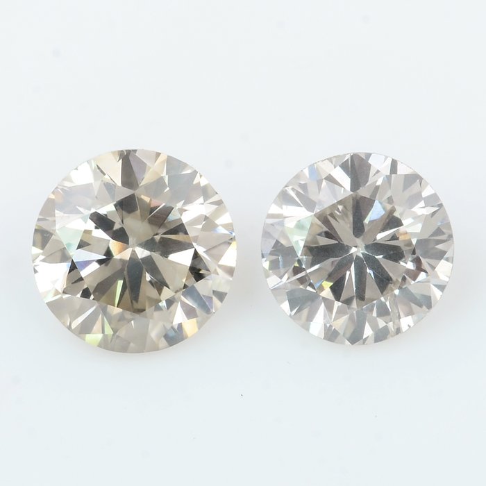 2 pcs 鑽石 - 0.55 ct - 明亮型, 圓形明亮式 - Light to Natural Fancy Grey - VS2 - SI1