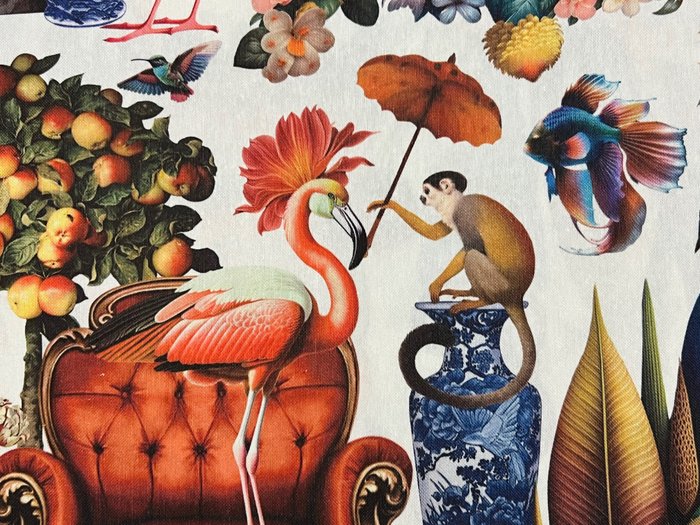 Tejido de algodón exclusivo y refinado - Diseño "Surreal Art" - Tejido de tapicería  - 300 cm