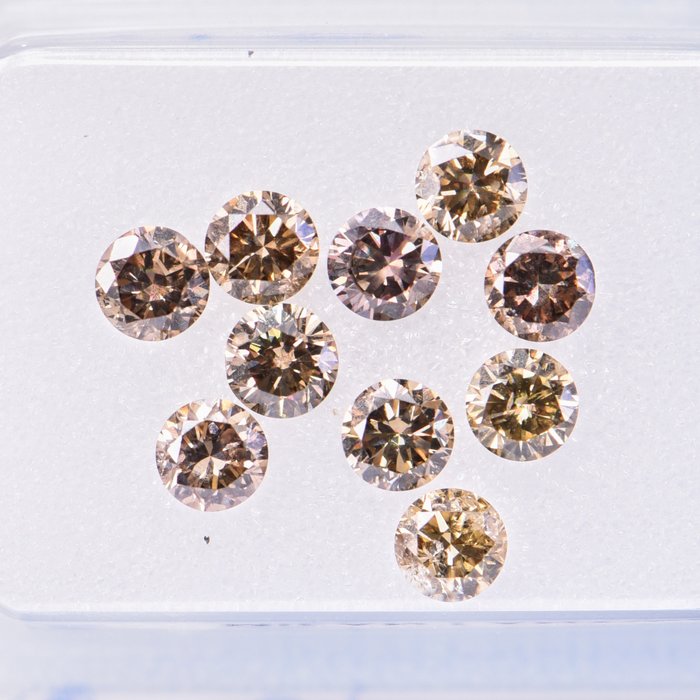 10 pcs 鑽石 - 1.26 ct - 圓形 - Fancy Pinkish Brown, Fancy Yellowish Brown - VS2 - I1 Excellent  **No Reserve Price**