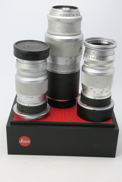 Leica lenzen; 13.5cm + 90mm + 9cm Analoge Kamera