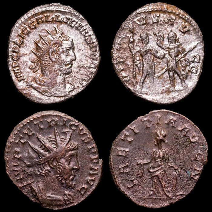 Empire romain. Gallienus & Tetricus I. Lot comprising two (2) antoninianus Samosata & Cologne mint. VIRTVS AVGG / LAETITIA AVG N  (Sans Prix de Réserve)