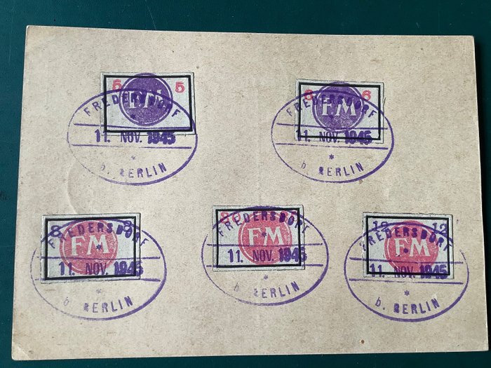 Allemagne - Zones postales locales 1945 - Fredesdorf : émissions complètes sur la carte - Michel SP231/235