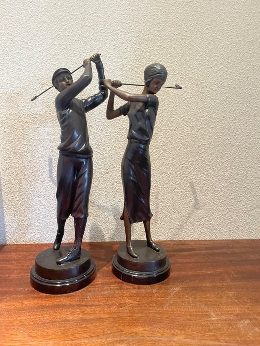 Brinks - Sculptură, Twee golfers - 51 cm - Bronz