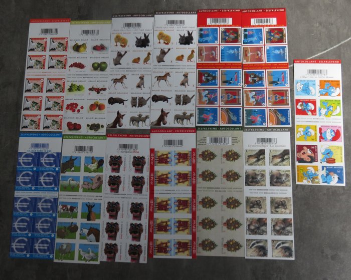 Belgium  - 13 x sheets of Belgian self-adhesive stamps of all kinds