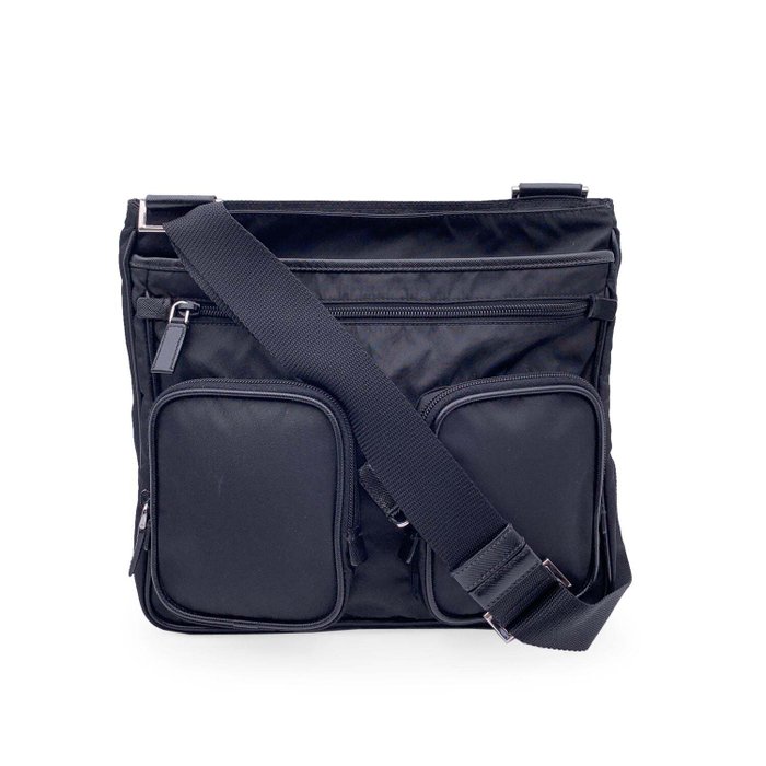 Prada - Black Nylon Canvas Double Pockets Crossbody Messenger Bag - Genți cu toartă lungă