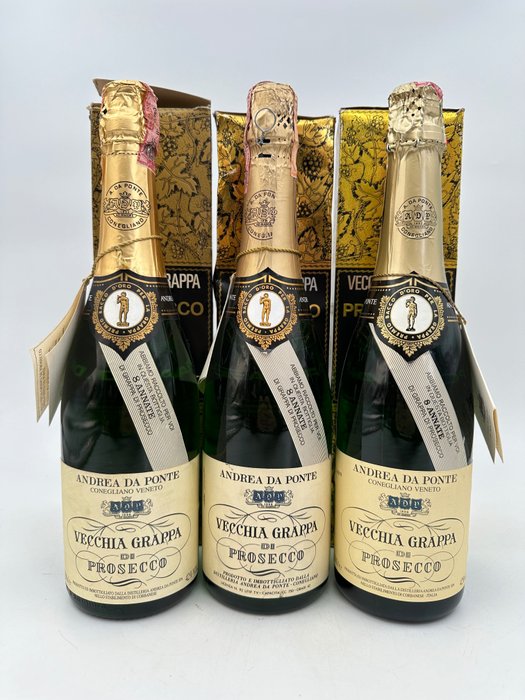 Andrea Da Ponte - Vecchia Grappa di Prosecco Ivecchiata 8 Annate  - b. Années 1980, Années 1990 - 70cl, 75cl - 3 bouteilles