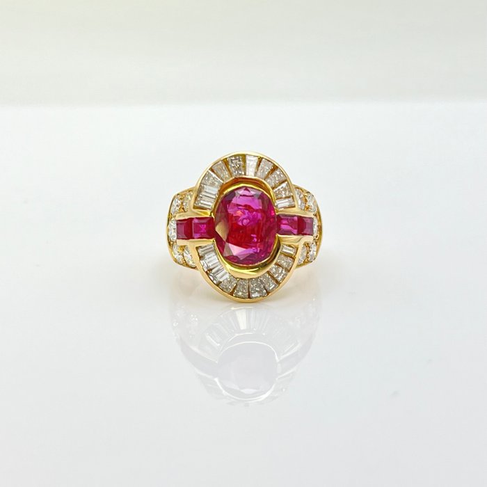Anello - 18 carati Oro giallo Rubino - Tailandia - Diamante 