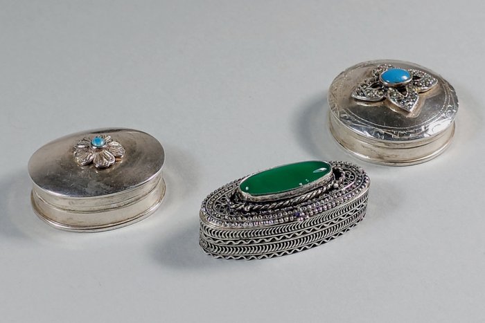 高烏盒 (3) - 銀, 綠松石 - 印度 - 20世紀