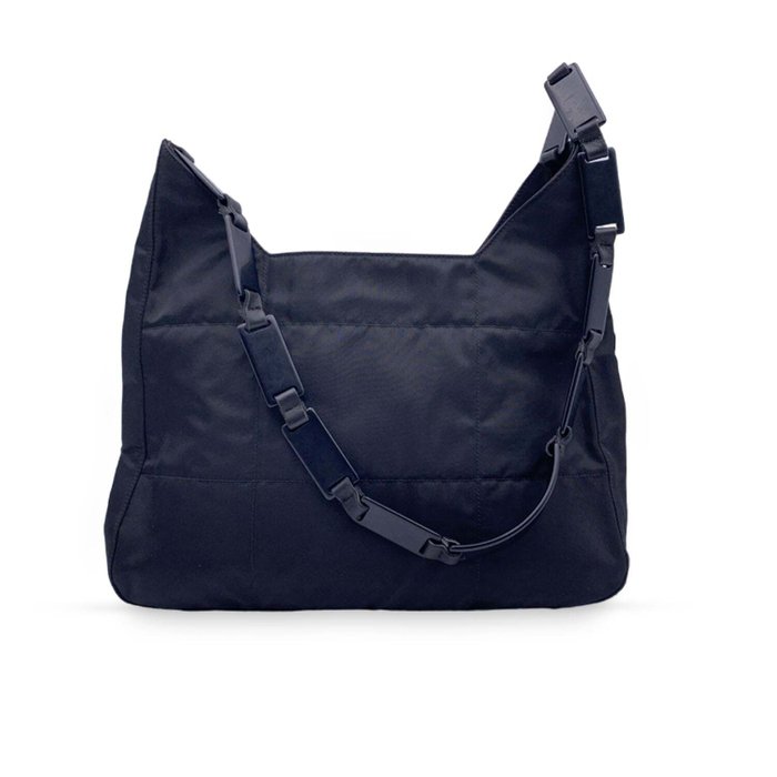 Prada - Black Quilted Nylon Tessuto Hobo Bag Plastic Strap B8360 Torebka