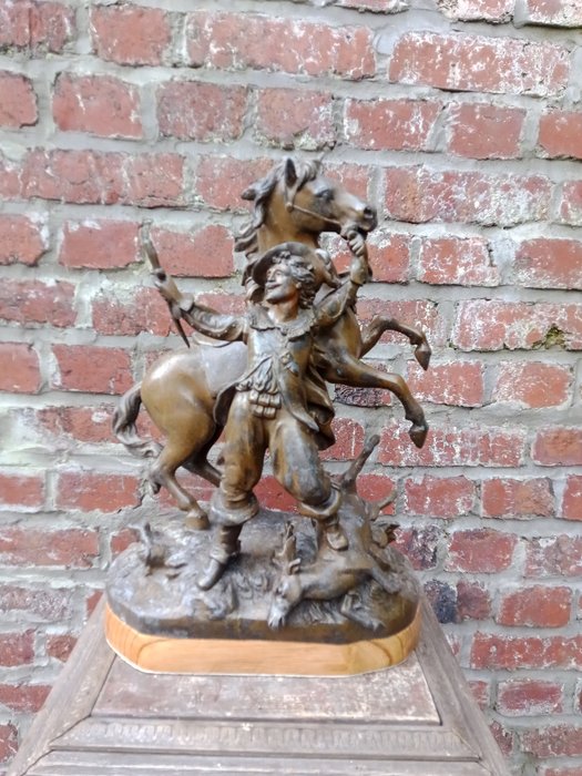 sculptuur, "Scène de chasse du cerf" - 36 cm - Zinklegering