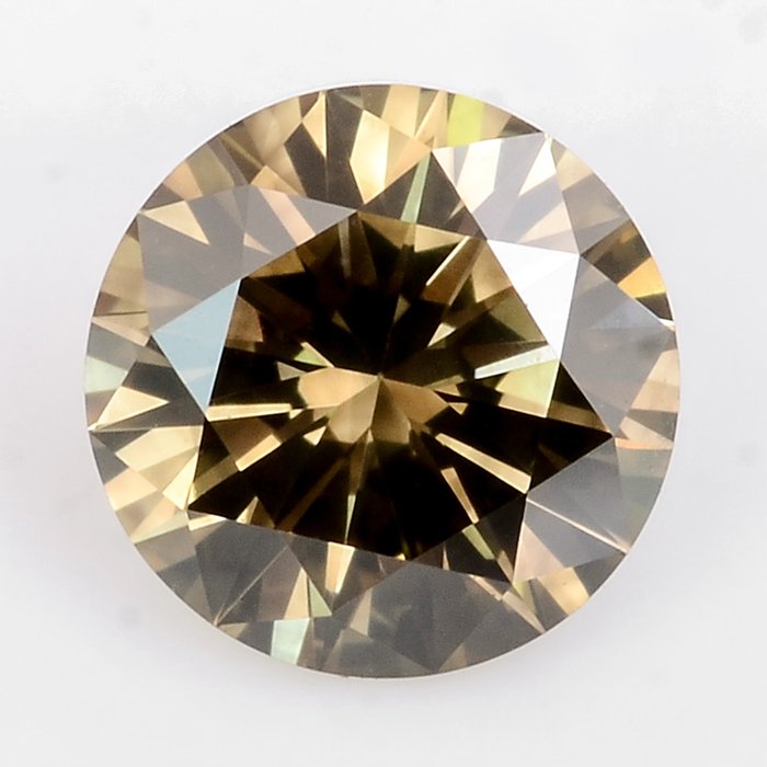 1 pcs Diament - 0.32 ct - brylantowy, Okrągły genialny - Natural Fancy Dark Grey-Greenish Yellow - VVS2 (z bardzo, bardzo nieznacznymi inkluzjami)