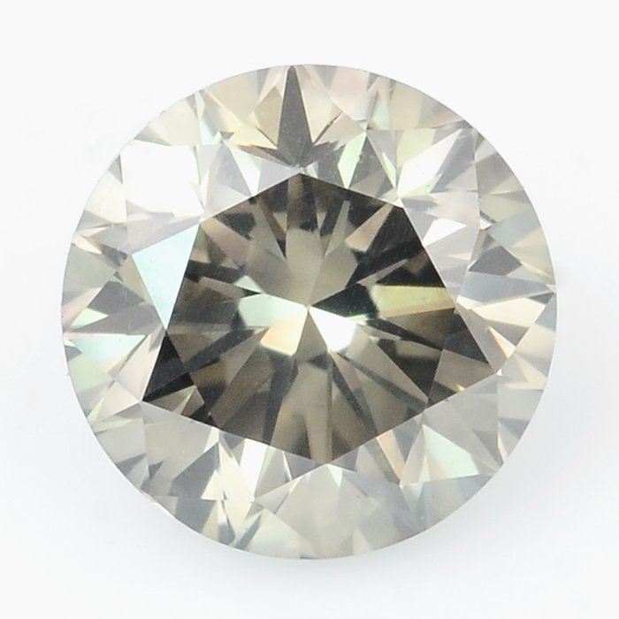 1 pcs 鑽石 - 0.40 ct - 明亮型, 圓形明亮式 - Natural Fancy Dark Yellowish Grey - VS1