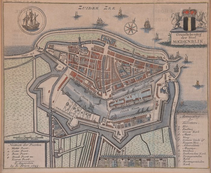 Nederländerna, Stadsplan - Medemblik; Is.Tirion - “Grondtekening der Stad Medemblik.” - 1721-1750