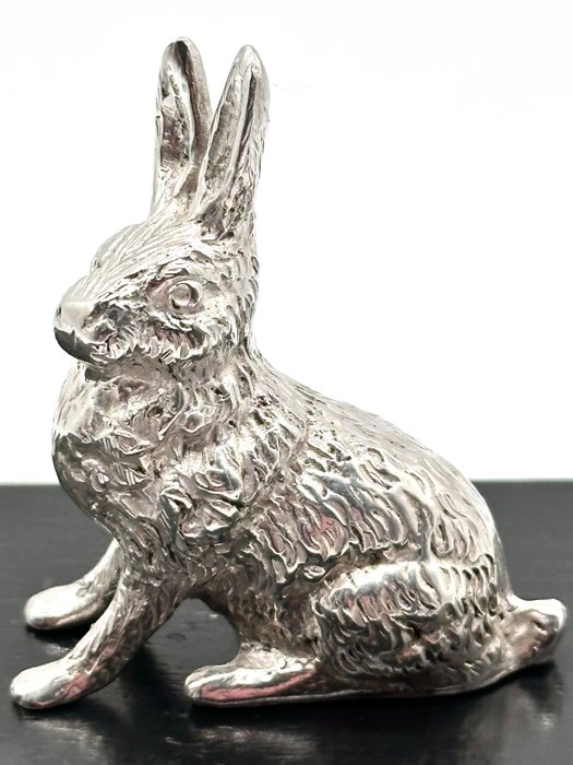 No reserve-Grote,zware massieve 1e gehalte zilveren miniatuur Haas - Figurine miniature - Argent