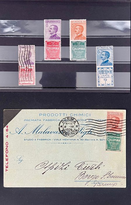 Italian kuningaskunta 1924/1925 - Mainosleimat - Joukko erilaisia uusia ja käytettyjä arvoja.