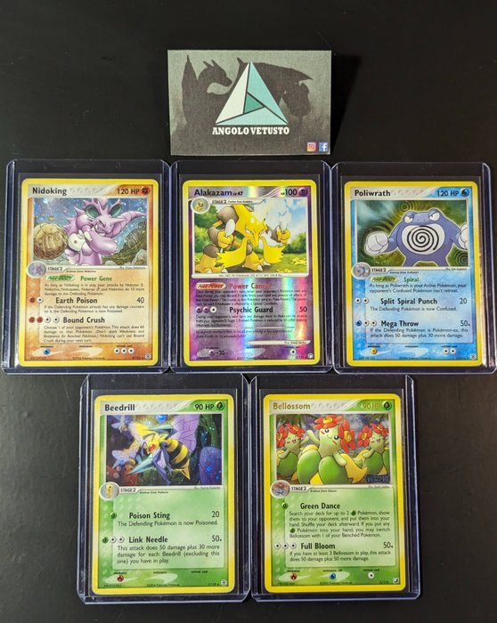Pokémon - 5 Card - Pokémon Vintage - 5 cards Rare Holo and Reverse Holo from old set 2004/2007 - Alakazam, Nidoking, Beedrill, Poliwrath, Bellossom