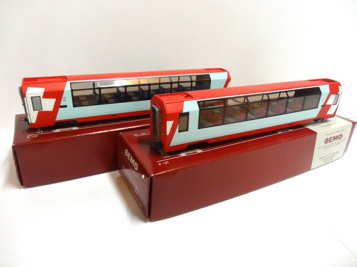 Bemo H0m - 3289-114/3289-125 - Wagon de passagers pour trains miniatures (2) - Glacier Express 1re classe et 2e classe - RhB