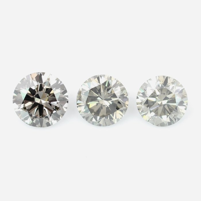 3 pcs 鑽石 - 0.70 ct - 明亮型, 圓形明亮式 - Natural Fancy Dark Grey - VS2 - SI1