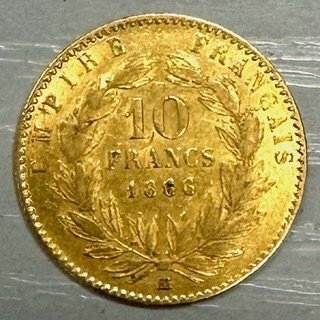 Franța. Napoléon al III-lea (1852-1870). 10 Francs 1866-BB, Strasbourg  (Fără preț de rezervă)