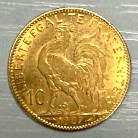 Frankrig. Third Republic (1870-1940). 10 Francs 1907 Mar  (Ingen mindstepris)