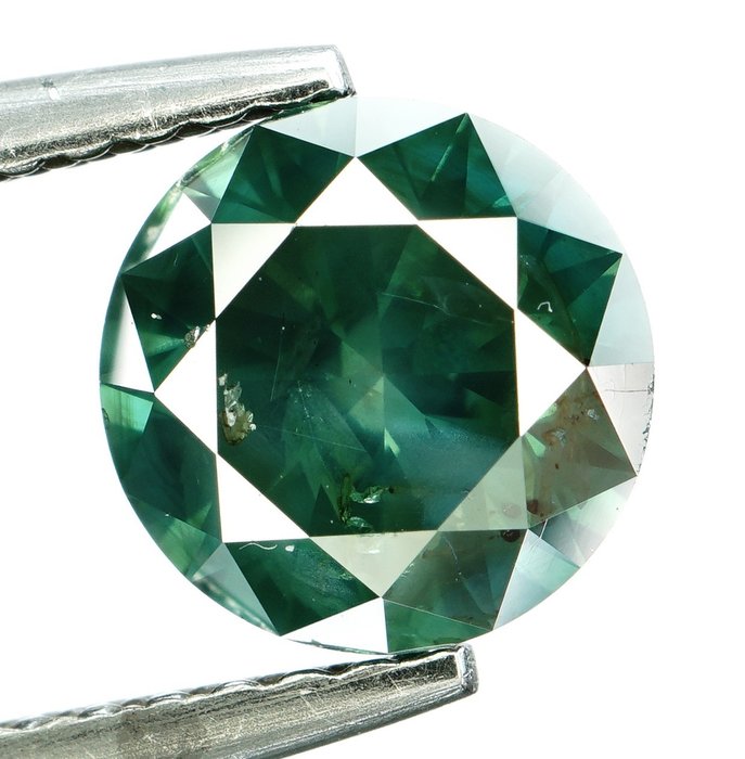 Diamant - 1.22 ct - Runder Brillant - Fancy Dark Blue Green -No Reserve-Color Enhanced - I1