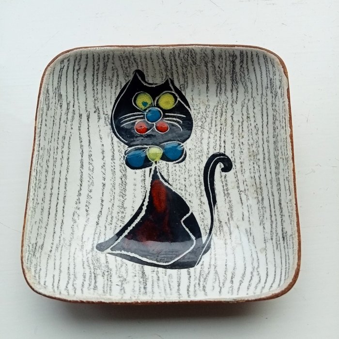 Marcello Fantoni - Servierplatte - Künstlerische Katze - Keramik, Leder
