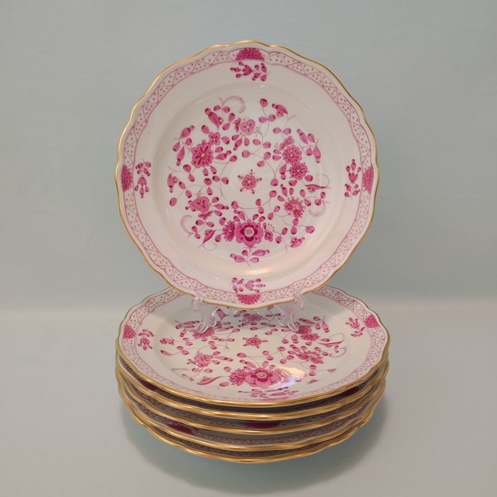 Meissen - Plato (6) - 6er Set Dessertteller/Kuchenteller Ø 18,5 cm Indisch Purpur reich mit Goldrand Neuer Ausschnitt - Porcelana
