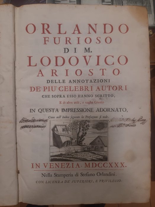 Ariosto, Lodovico - Orlando furioso di M. Lodovico Ariosto; Delle annotazioni de' più celebri autori e di altre utili, e - 1730