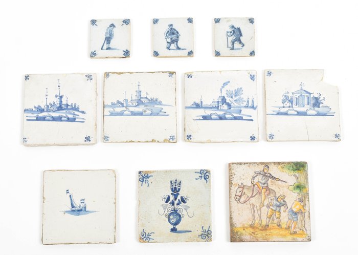 Flise (10) - Samling af ti hollandske fliser - 1750-1800, og det 20. århundrede 