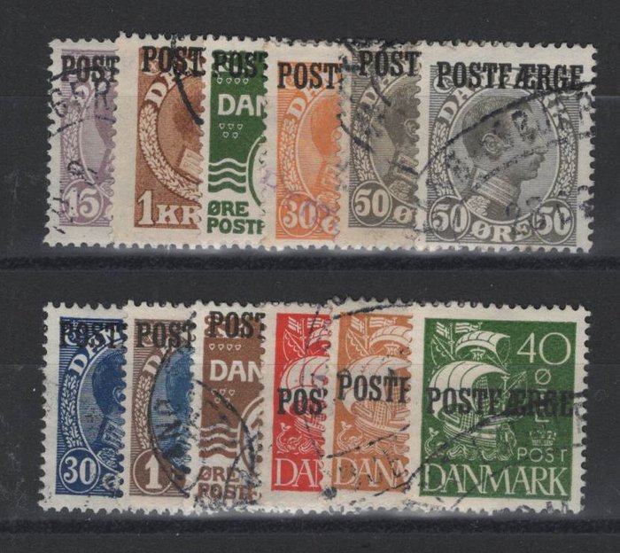 Dinamarca 1919/1927 - Balsa postal, 12 valores incluindo ambos 50 öre - Michel 2, 4-14