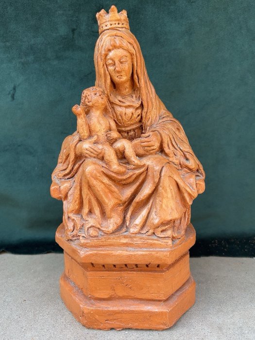 Skulptur, Madonna con bambino - 22 cm - Lergods