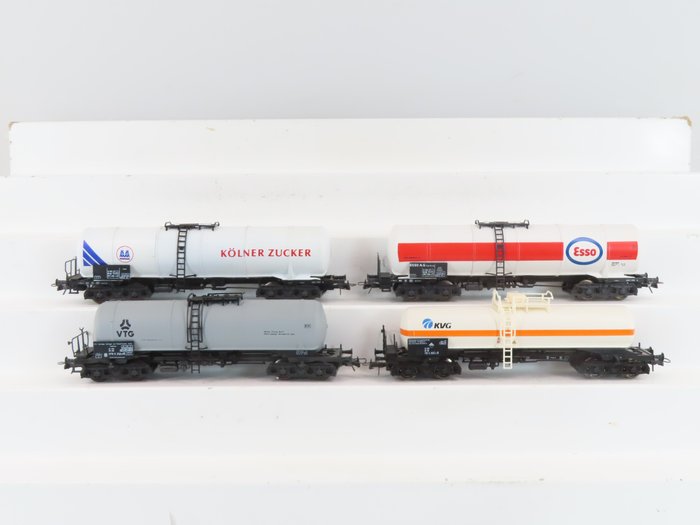 Roco H0 - 47356/47184/47192/47194 - Machetă tren transport marfă (2) - 4 Vagon siloz cu patru axe „VTG” și vagon cisternă „KVG” și Kolner Zucker - DB