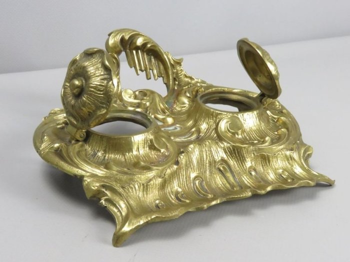 Inkwell - Inkwell holder - Bronze gold plated