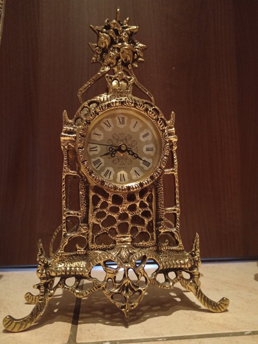 壁炉架时钟 - 时钟与装饰套装 - 黄铜 - 1980-1990