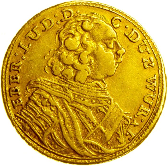 德国. Eberhard Louis (Eberhard Ludwig) (1677-1733). 1 / 4 Carolin 1732 Württemberg, Stuttgart, with Certificate, - extremely rare