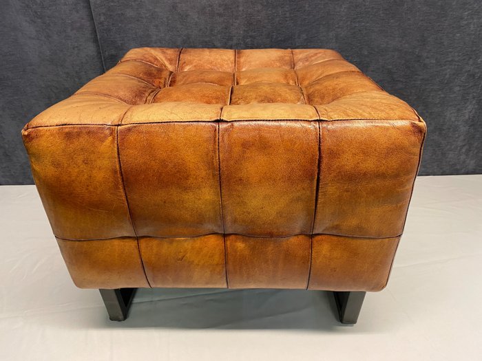 Ottoman - Leather, Steel Frame - "Chesterfield Style "