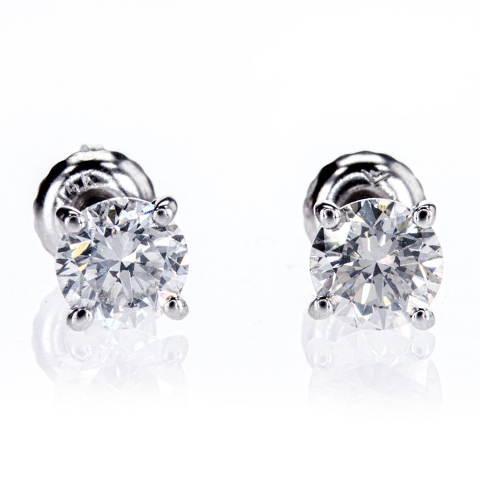χωρίς τιμή ασφαλείας - 1.46 Ct e-f/si1  Round Diamond Earrings - Σκουλαρίκια - 14 καράτια Λευκός χρυσός -  1.46 tw. Διαμάντι  (Φυσικό) 