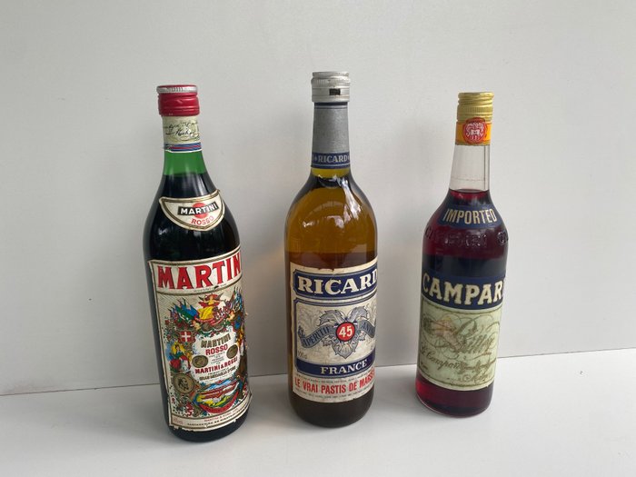 Campari + Martini Rosso + Ricard Pastis  - b. 1970s, 1980s - 100厘升, 75厘升, 93cl - 3 瓶