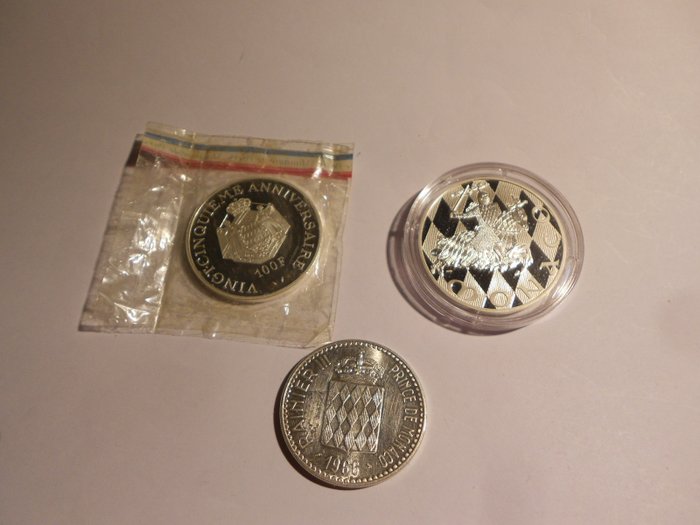 Monaco. Lotto di 3 monete in argento, dal 1966 al 1997  (Ei pohjahintaa)