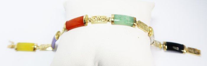 Chain bracelet - 14 kt. Yellow gold -  6.00 tw. Jade