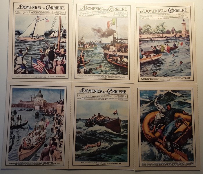 Collectie van memorabilia - Minicovers uitgegeven door La Domenica del Corriere/Follie sull'acqua/Follies on the water - Domenica del Corriere