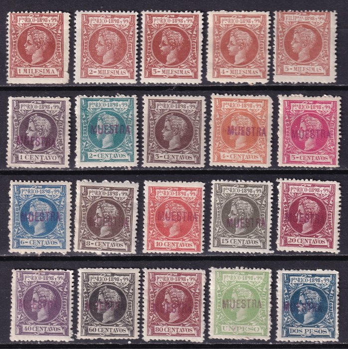 Hiszpania  - Portoryko - 1898 - Alfonso XIII - Edifil 130/149 - Kluczowe wartości Próbki