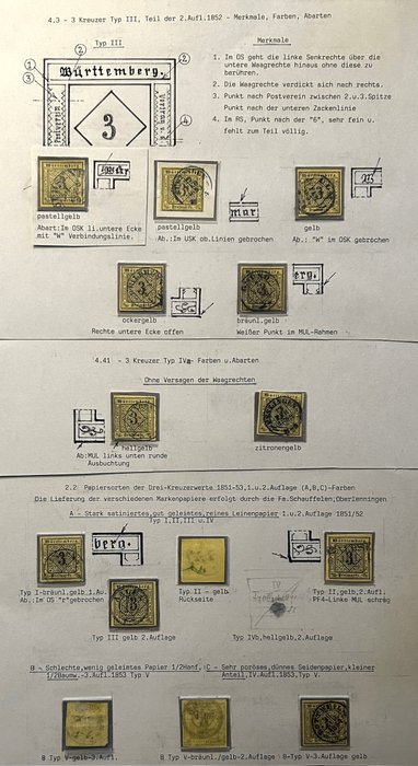 Württemberg 1851 - Württembergin erikoiskokoelma - Teil einer alten Spezialsammlung mit 14 Marken der 3 Kr. gelb Mi.Nr. 2 in einwandfreier Qualität