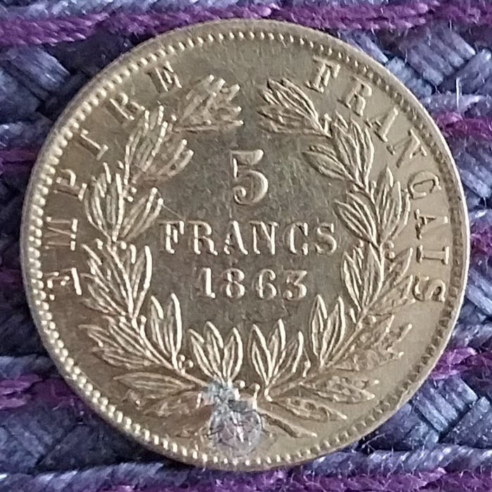 法国. 拿破仑三世(1852-1870). 5 Francs 1863-A, Paris  (没有保留价)