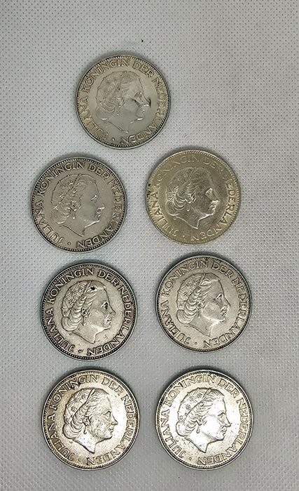 Niederlande. 2 1/2 Gulden 1959/1966 (7 stuks) complete series  (Ohne Mindestpreis)
