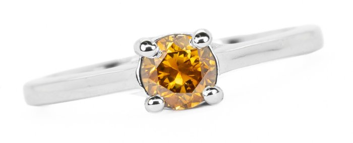 Ohne Mindestpreis - Ring - 18 kt Weißgold -  0.51 tw. Orange Diamant  (Natürlich farbig) 