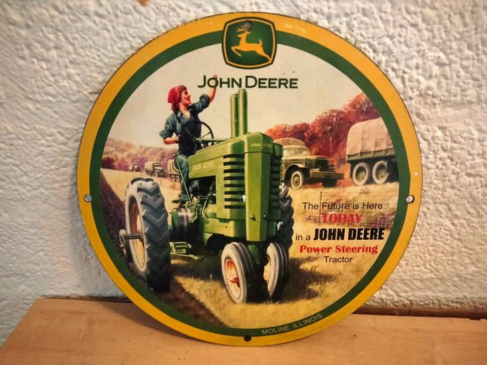 John Deere tractor - Reklameplakat - Emalje