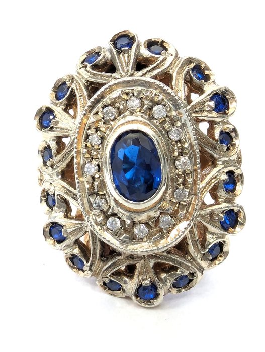 No Reserve Price - NO RESERVE PRICE - Ring - 9 kt. Silver, Yellow gold Sapphire - Diamond 
